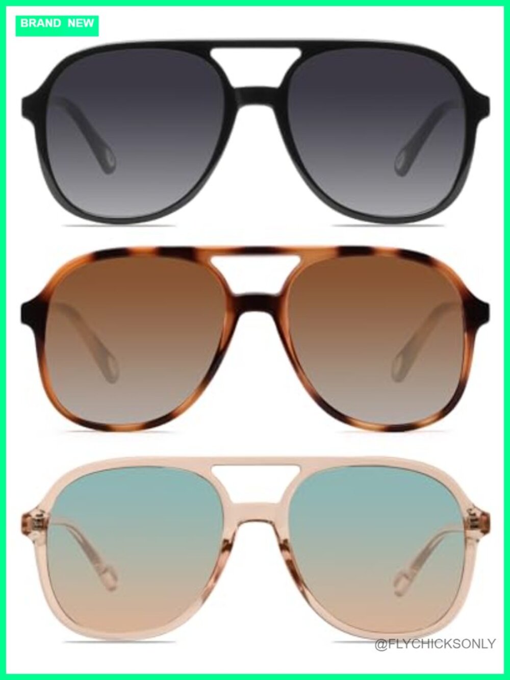 Retro Aviator Sunglasses Double Bridge Square UV400 Unisex